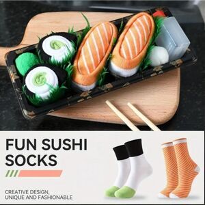 NIB Sushi Socks Gift Box 2 Pair Fun Novelty Christmas Present Birthday Gift NEW